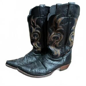 Justin Black Ostrich Filigree Leather Cowboy Pointed Boots Mens 12 D Rodeo READ*